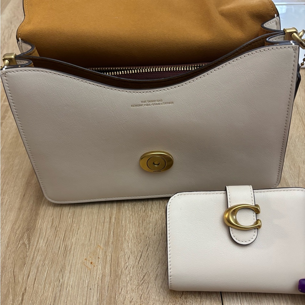 Coach Two-Tone Leather Shoulder Bag and Wallet — Chalk and Mustard
